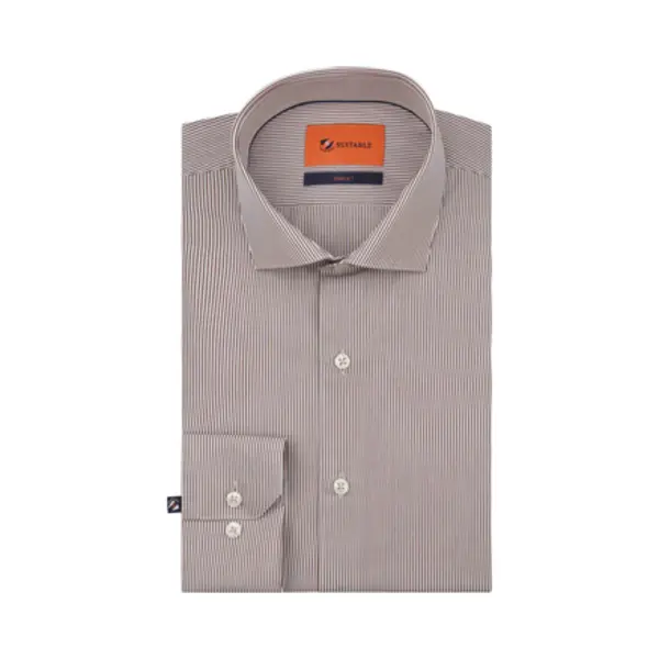 Suitable Twill Hemd Extra Long Sleeves Streifen Braun - Größe 40 thumbnail