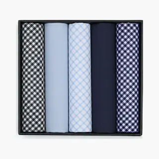 Suitable Zakdoeken 5-Pack Vichy Blauw - Heren - 100% Katoen - 40 X 40 Cm - Set Van 5-Pack - Luxe Cadeauset