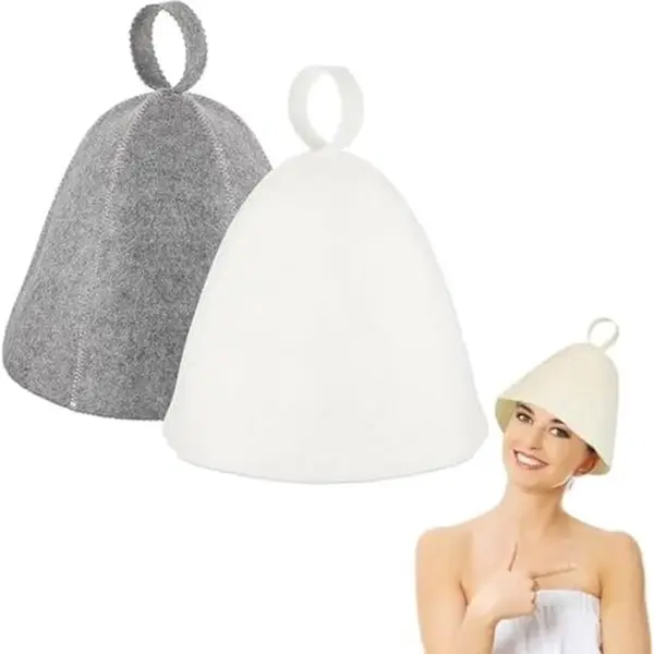PolkaHome 2 Stuks Saunahoed, Vilten Saunakap Voor Dames En Heren, Vilten Muts, Vilten Hoed, Muts Voor Sauna (grijs En Wit) thumbnail