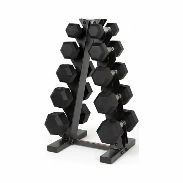 Ph Fitness Dumbbell Set Hexa Rubber 1 T/m 5 Kg (5 Paar) Met Verticaal Torenrek | Compact A-Frame Opbergsysteem | Ideaal Voor Homegym & Fitness thumbnail