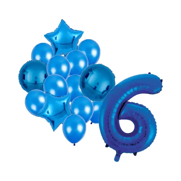 Mksnl Ballonnenset Blauw 6 - Ster - Rond - Ballon - 6 Jaar - Cijferballon - Latexballon - Verjaardag - Verjaardagversiering - Party - Versiering - Feest thumbnail