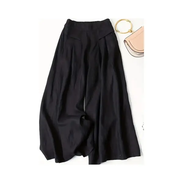 Bovista Linnen Broek Dames - Zomerbroek - Volwassenen - Lange Broek - Pantalon - Strandbroek - Zomer - Ibiza Stijl - Zwart - Maat L thumbnail