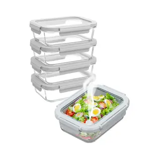 Nord Kitchen Vershoudbakjes Set - Met Glazen Stoom Deksel - Meal Prep Bakjes - Diepvriesbakjes Volledig Glas - Luchtdicht - 5 Stuks - 1040 Ml