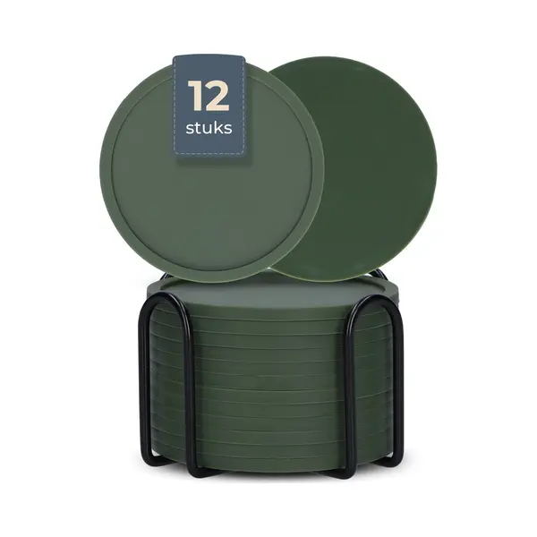 Castagnola Siliconen Onderzetters – Onderzetters Voor Glazen – Design Onderzetters Met Houder – Onderzettersset – Anti Slip - Set Van 12 – thumbnail