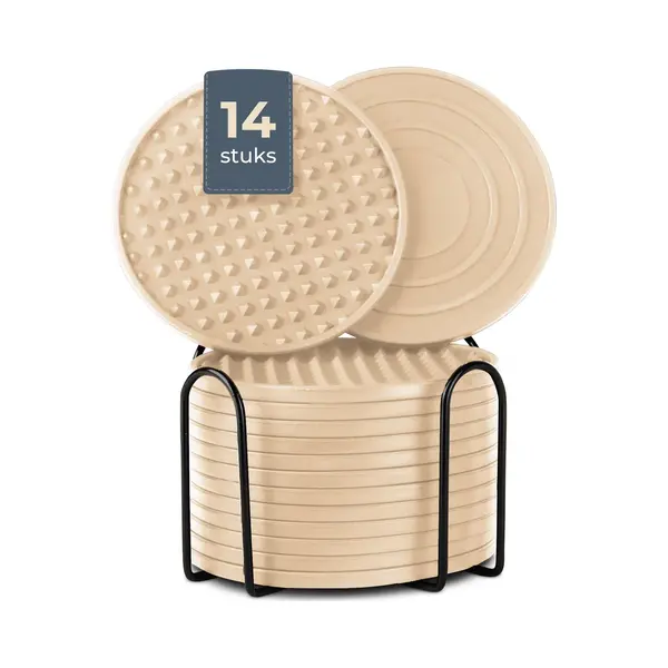 Castagnola Siliconen Onderzetters – Onderzetters Voor Glazen – Design Onderzetters Met Houder – Onderzettersset – Anti Slip - Set Van 14 – thumbnail