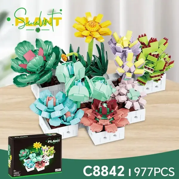 Woma 6 Mini Vet Bloemen Cactus Plantjes Bouwset | Botanical Flowers Collection | Classic Creator Stem Speelgoed Bloemenpracht Modelbouw | Educatief thumbnail