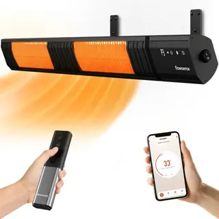 Flowsense Heater - Terrasverwarmers 3000W - Elektrisch Hangend - Infrafrood Verwarming - Voor 35m2 Ruimtes - Binnen & Buiten - Incl. Afstandsbediening