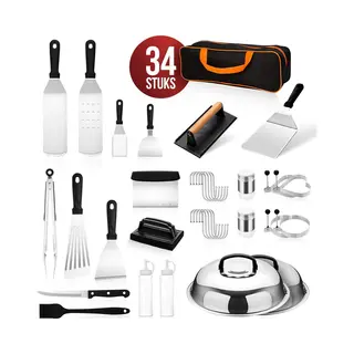 Lugia Bbq Accessoires Set - 34 Delig - Rvs Barbecue Gereedschap - Inclusief Tang Spatel Borstel Schraper - Zwart