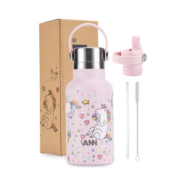 Vann 100% Rvs Kinderdrinkfles 2.0 - Met Rietje En Rvs Dop - Schoolbeker En Drinkfles Voor Kinderen In 1 - Unicorn thumbnail