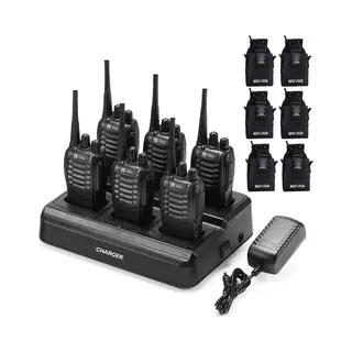 Current Components 88E - Portofoon - Walkie Talkie - 6 Stuks - 5km Bereik - Pmr 446 Mhz - Led Zaklamp - Inclusief Oplaadstation - Inclusief 6 Holsters
