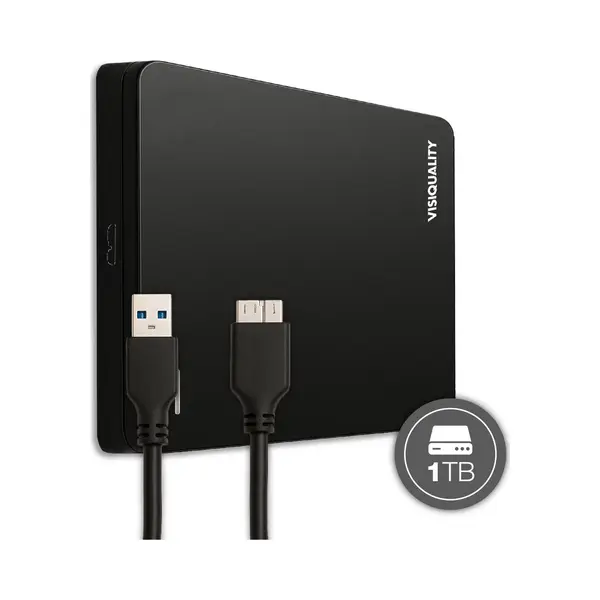 VisiQuality Externe Festplatte 1 Tb Usb 3.0 – Schnelle Portable Hdd, Kompatibel Mit Windows, Mac, PS4, Xbox, Plug & Play, Kompakt, Schwarz thumbnail