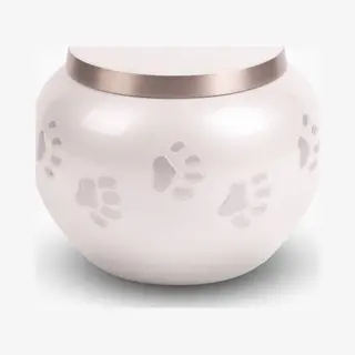 Urn Store Dieren Urn Hond Kat Middel 900 Ml Wit Zilverkleurig Pootjes Glans - Dieren Urn Voor As Crematie - Urn Hond - Urn Kat