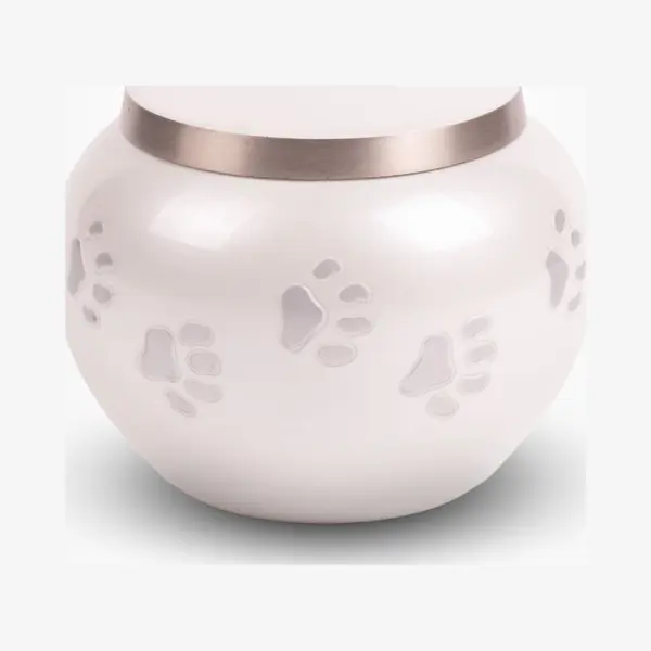 Urn Store Dieren Urn Hond Kat Middel 900 Ml Wit Zilverkleurig Pootjes Glans - Dieren Urn Voor As Crematie - Urn Hond - Urn Kat thumbnail