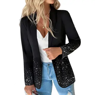 RedParrot Zwarte Blazer Met Glitters - Colbert - Blazer - Jasje - Dames - Kostuum - Maat L