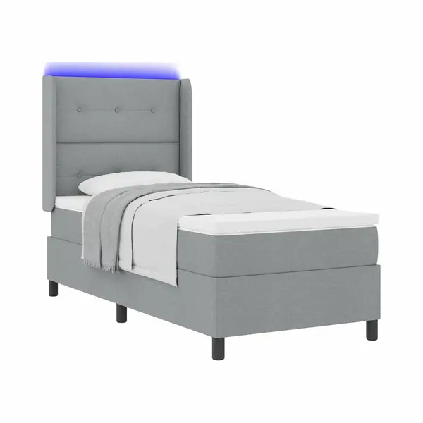 VidaXL Led Box Spring Bed Met Matras Lichtgrijs 90 X 190 Cm Stof thumbnail