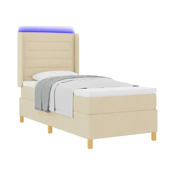 VidaXL Boxspringbett Mit Matratze Mit Kopfteil Creme 90 X 190 Cm Stoff thumbnail