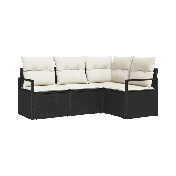 Vidaxl - Garten-sofa-set Mit Kissen Mit Speicher 4 Pcs Schwarz, Creme thumbnail