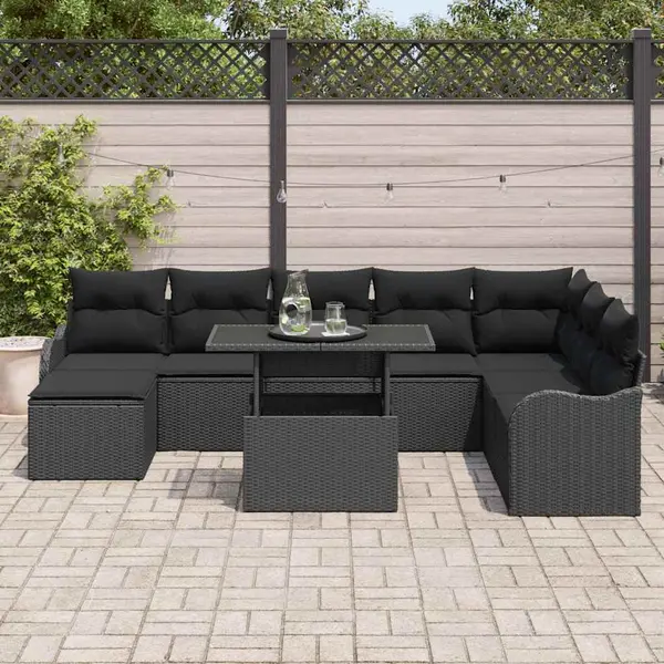 VidaXL - Tuinbank - Set - Met - Kussen - Met - Opslag - 9 - Pcs - Zwart - Poly - Rattan thumbnail