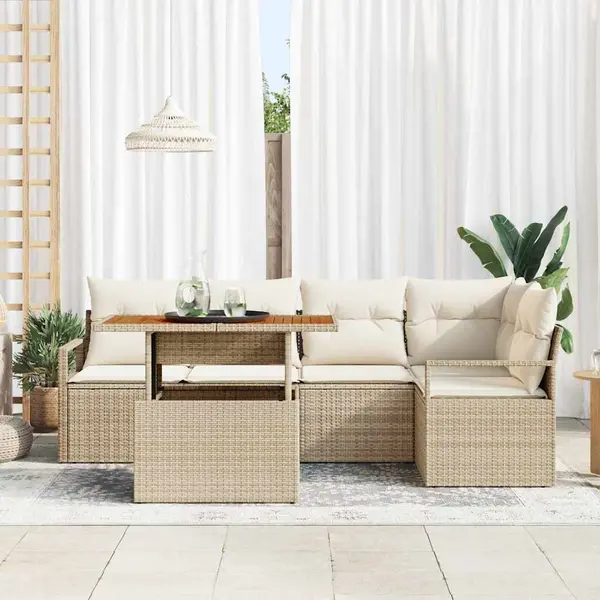 VidaXL - Tuinbank - Set - Met - Opslag - 6 - Pcs - Beige - Poly - Rattan thumbnail
