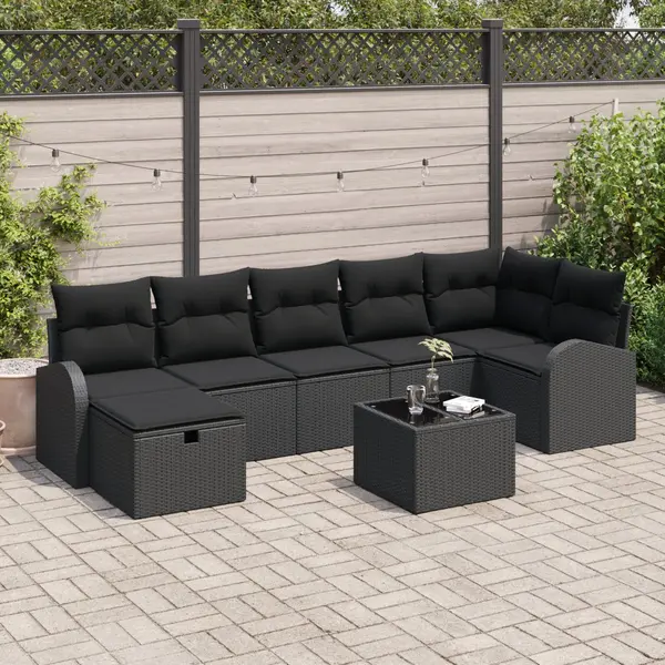 Garten-sofa-set 8 Pcs Schwarz 289 X 124 X 85 Cm Poly Rattan Vidaxl thumbnail