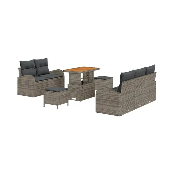 VidaXL - Tuinbank - Set - Met - Kussen - 8 - Pcs - Grijs - Poly - Rattan thumbnail