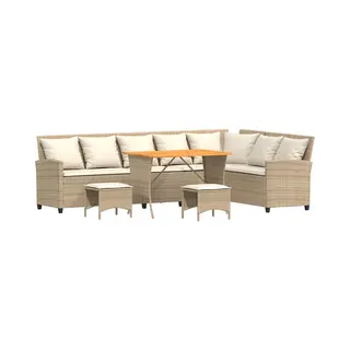 VidaXL - 4-delige - Tuinbankstel - Met - Kussens - L-vormig - Beige - Poly - Rattan