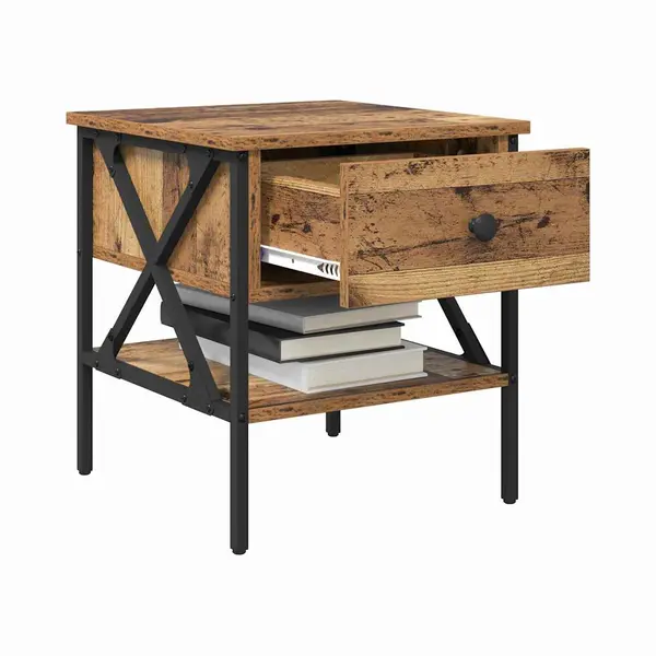 VidaXL Bedside Cabinet With Drawer Old Wood 40 X 42 X 45 Cm, Minimalist Nightstand, Rectangular Design, Compact Storage, Modern Bedside Table, thumbnail