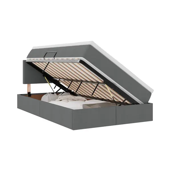 Bett Mit Stauraum Und Led Mit Led Dunkelgrau 120 X 190 Cm Stoff Vidaxl thumbnail