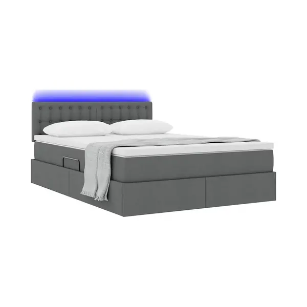 Bett Mit Stauraum Und Led Mit Led Dunkelgrau 140 X 200 Cm Stoff Vidaxl thumbnail