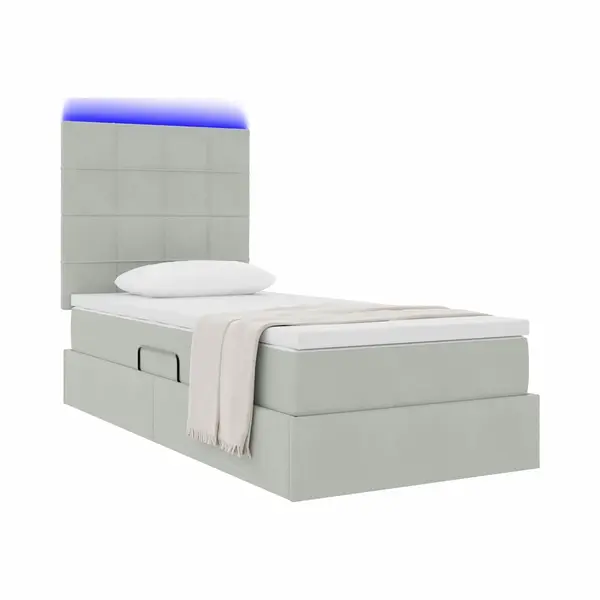 VidaXL Bett Mit Stauraum Und Led Mit Led Hellgrau 100 X 200 Cm Samt thumbnail