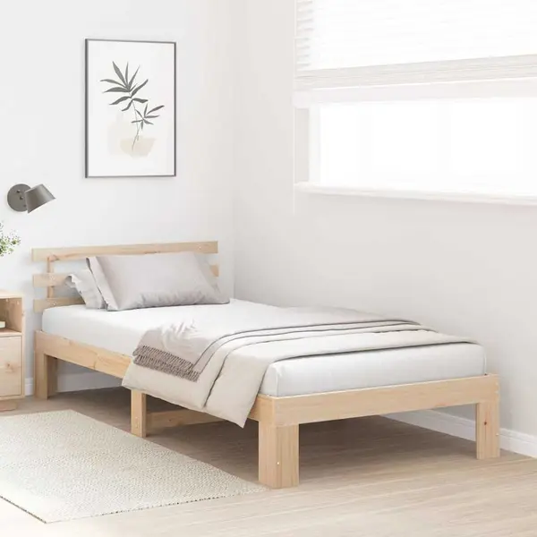 VidaXL Bettrahmen Mit Kopfteil Natur 90 X 190 Cm Massives Kiefernholz thumbnail
