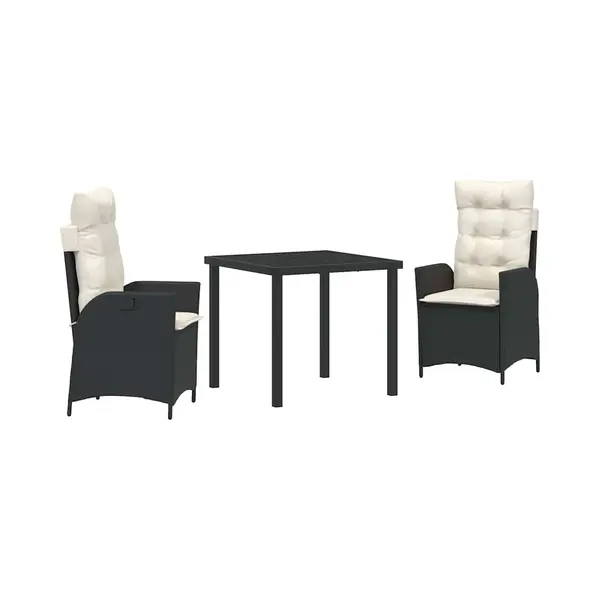 VidaXL Tuin Eettafel Set Met Kussen 3 Pcs Zwart Poly Rattan thumbnail