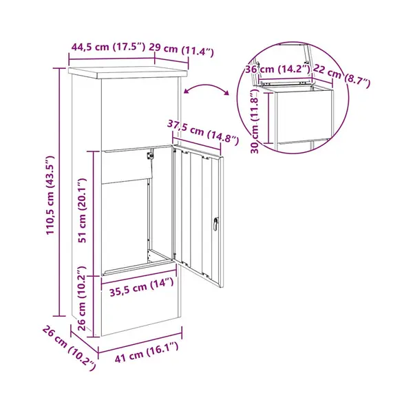 Vidaxl - Paketdrop-box Schwarz 44, 5 X 29 X 110, 5 Cm Edelstahl thumbnail