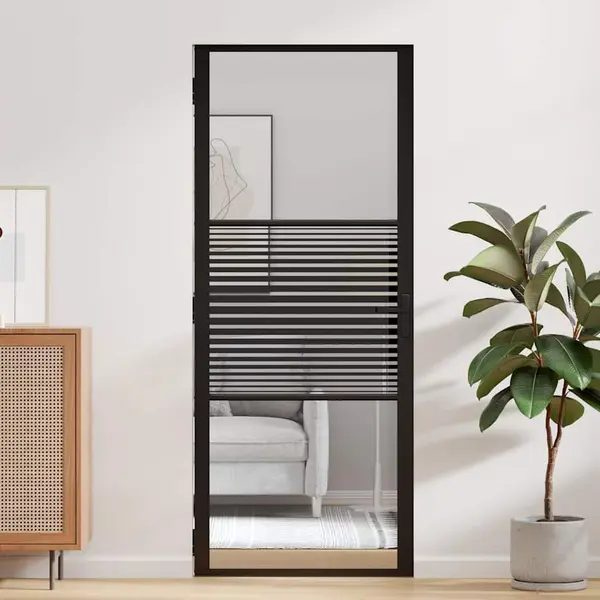 VidaXL Glazen Deur Gestreept Zwart 76 X 3.5 X 201.5 Cm Aluminium thumbnail