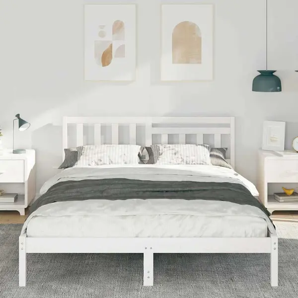 VidaXL Bedframe Met Hoofdeinde Wit 160 X 200 Cm Massief Grenenhout thumbnail
