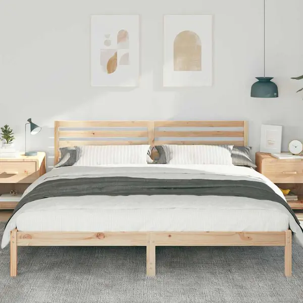 VidaXL Bettrahmen Mit Kopfteil Braun 180 X 200 Cm Massives Kiefernholz thumbnail