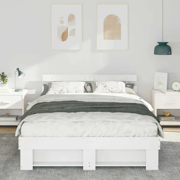 VidaXL Bedframe Met Hoofdeinde Wit 150 X 200 Cm Massief Grenenhout thumbnail