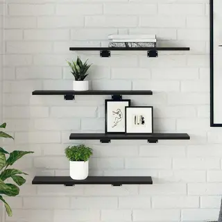 VidaXL Regalbrett 4 Pcs Schwarz 60 X 20 X 1, 5 Cm Holzwerkstoff, Moderner Bücherregal, Rechteckige Ablage Für’s Wohnzimmer, Funktional Und
