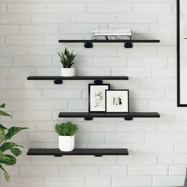 VidaXL Regalbrett 4 Pcs Schwarz 60 X 20 X 1, 5 Cm Holzwerkstoff, Moderner Bücherregal, Rechteckige Ablage Für’s Wohnzimmer, Funktional Und thumbnail