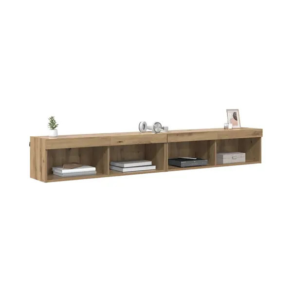 VidaXL Tv-Schrankset Mit Led Wandmontiert Artisan-Eiche Holzwerkstoff thumbnail