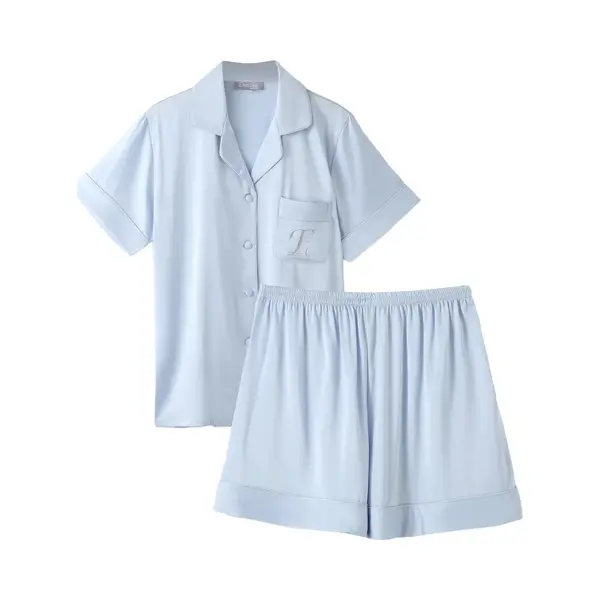 Emilie Collection - Pyjama - Shortama - Lichtblauw - Satijn - Xl thumbnail