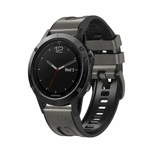 By Qubix - 26mm Quickfit - Leer + Siliconen Bandje - Grijs - Geschikt Voor Garmin Instinct 3 - 50mm - Geschikt Voor Garmin Bandje thumbnail