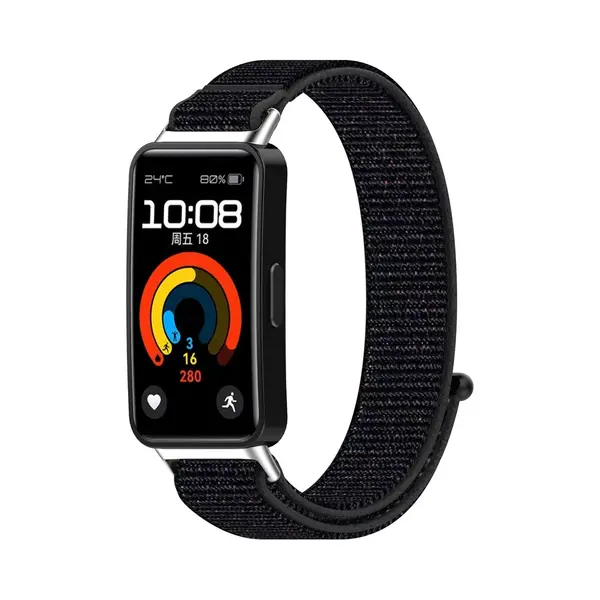 By Qubix Sport Loop Nylon Bandje - Zwart Gemêleerd - Horlogebandje Geschikt Voor Huawei Band 10 - 9 - 8 thumbnail