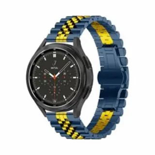 By Qubix - Smartwatch Bandje 22mm - Stalen Band - Donkerblauw Met Goud - Geschikt Voor Garmin Venu 2 / Garmin Venu 3 - Geschikt Voor Garmin Bandje