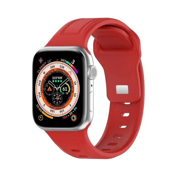 By Qubix Square Siliconen Band - Rood - Geschikt Voor Apple Watch 44 Mm - 45 Mm - 46 Mm - 49 Mm (Ultra 1, 2 En 3) thumbnail
