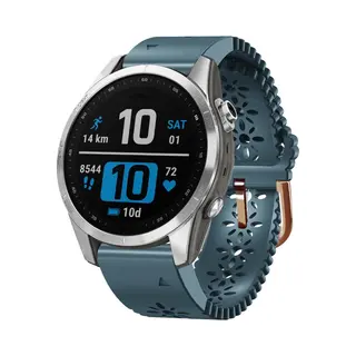 By Qubix - 20mm Quickfit - Flower Siliconen Bandje - Grijsblauw - Geschikt Voor Garmin Fenix 7s-6s-5s - Instinct 2s - Epix Pro Gen 2 (42mm) - Geschikt