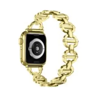 By Qubix Metalen Ladder Schakelbandje - Goud - Geschikt Voor Apple Watch 44 Mm - 45 Mm - 46 Mm - 49 Mm (Ultra 1, 2 En 3) - Compatible Apple Watch
