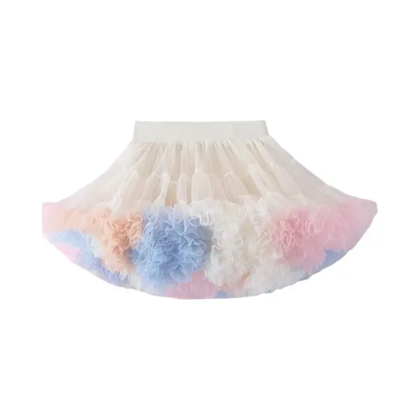 Joyakids Joya Kids® Wit Met Pastel Roze, Oranje En Blauw Verkleedrok Met Tule | Fluffy Tutu Verkleedjurk Meisje | Volumineuze Rok Met Meerdere Lagen | thumbnail
