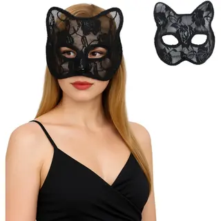 Joyakids Joya Kids® Kattenmasker Halloween | Zwart Kant Masker Kat | Cat Accessoire | Cat Mask Woman | Katten Masker Carnaval | Volwassenen | Cosplay