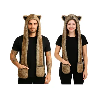 Joyakids Joya Kids® Faux Fur Berenmuts Met Pootprint & Handwarmers | Zachte Verkleed Bontmuts Met Oortjes | Dierenmuts Voor Volwassenen | Verkleedaccessoire |
